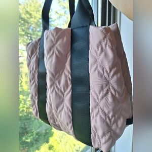 Fabletics Quilted Tote Crossbody Bag Pink Rose Black Gym